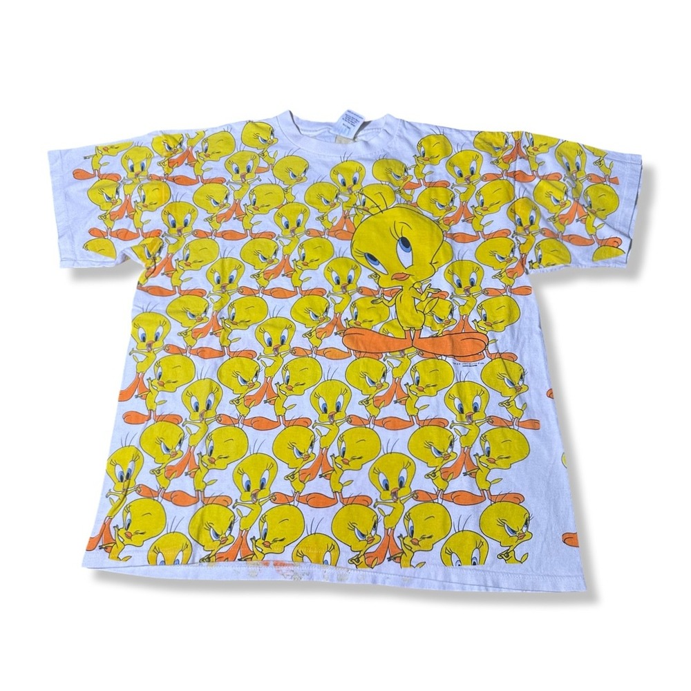 Wild Oats Tweety Bird T-Shirt Mens XL White Excellent All Over Print Vintage 90s